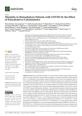 Mortality in Hemodialysis Patients with COVID-19, the Effect of Paricalcitol Or Calcimimetics