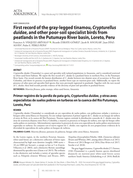 First Record of the Gray-Legged Tinamou, Crypturellus