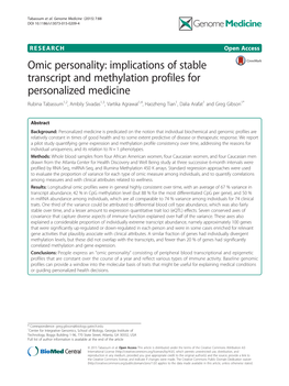 Omic Personality: Implications of Stable