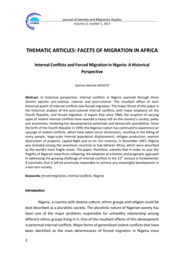 Internal Conflicts and Forced Migration in Nigeria: a Historical Perspective
