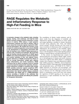 RAGE Regulates the Metabolic and Inflammatory Response to High-Fat