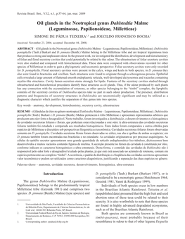 Oil Glands in the Neotropical Genus Dahlstedtia Malme (Leguminosae, Papilionoideae, Millettieae) SIMONE DE PÁDUA TEIXEIRA1,3 and JOECILDO FRANCISCO ROCHA2