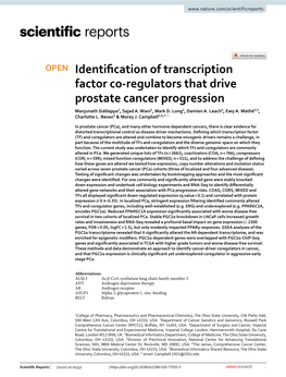 Identification of Transcription Factor Co-Regulators That Drive Prostate