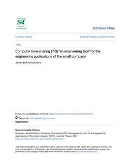 Computer Time-Sharing (T-S) "An Engineering Tool" for the Engineering Applications of the Small Company