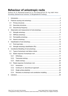 Behaviour of Anisotropic Rocks Authors: M