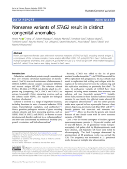 Nonsense Variants of STAG2 Result in Distinct Congenital Anomalies