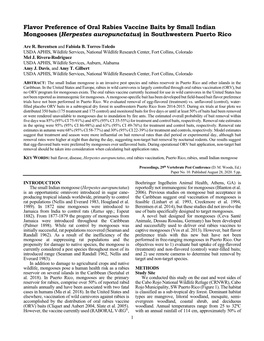 Flavor Preference of Oral Rabies Vaccine Baits by Small Indian Mongooses (Herpestes Auropunctatus) in Southwestern Puerto Rico