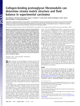 Collagen-Binding Proteoglycan Fibromodulin Can Determine Stroma Matrix Structure and Fluid Balance in Experimental Carcinoma