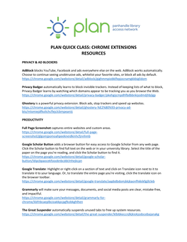 Plan Quick Class: Chrome Extensions Resources