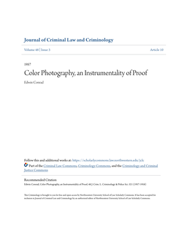 Color Photography, an Instrumentality of Proof Edwin Conrad