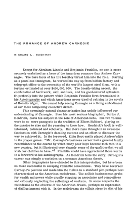 THE ROMANCE of ANDREW CARNEGIE Except for Abraham