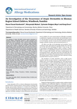 An Investigation of the Occurrence of Atopic Dermatitis in Khomas