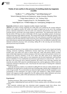 Yields of Rare Earths in the Process of Smelting Steels by Magnesia Crucible