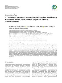 Research Article a Combined Convection Carreau–Yasuda Nanofluid Model Over a Convective Heated Surface Near a Stagnation Point: a Numerical Study