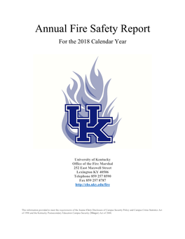 Annual Fire Safety Report for the 2018 Calendar Year