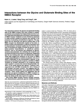 Interactions Between the Glycine and Glutamate Binding Sites of the NMDA Receptor