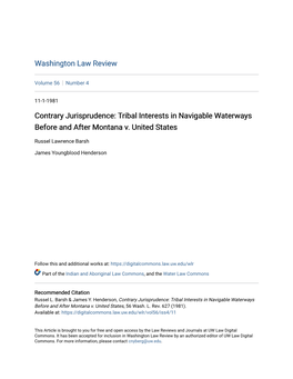 Contrary Jurisprudence: Tribal Interests in Navigable Waterways Before and After Montana V