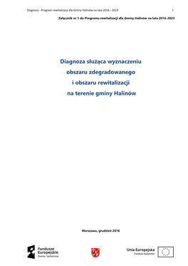 Diagnoza Służąca Wyznaczeniu Obszaru Zdegradowanego I Obszaru Rewitalizacji Na Terenie Gminy Halinów