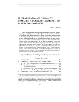 Finding Reasonable Royalty Damages: a Contract Approach to Patent Infringement