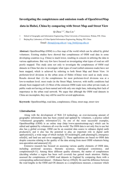 Investigating the Completeness and Omission Roads of Openstreetmap Data in Hubei, China by Comparing with Street Map and Street View