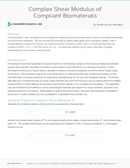 Complex Shear Modulus of Compliant Biomaterials