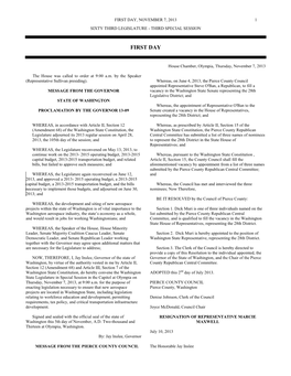 First Day, November 7, 2013 1 Sixty Third Legislature - Third Special Session