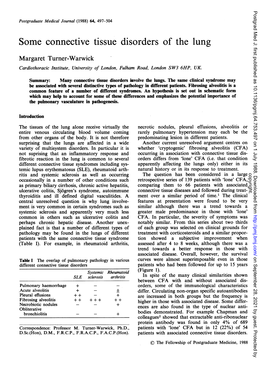 Some Connective Tissue Disorders of the Lung Margaret Turner-Warwick Cardiothoracic Institute, University of London, Fulham Road, London SW3 6HP, UK