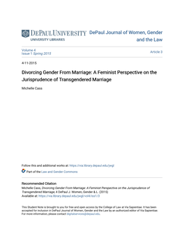 A Feminist Perspective on the Jurisprudence of Transgendered Marriage