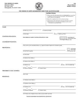 THE ORDER of AHEPA Directory Office P.O. Box 3140 Chesapeake, VA 23327-3140 SHJ Please Return Within 14 Days the ORDER of AHEPA