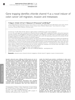 Gene Trapping Identifies Chloride Channel 4 As a Novel Inducer of Colon Cancer Cell Migration, Invasion and Metastases