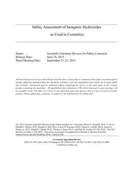Safety Assessment of Inorganic Hydroxides As Used in Cosmetics