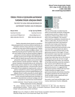 YÖRESEL YİYECEK VE İÇECEKLERİN GASTRONOMİ MAKALE BİLGİSİ Araştırma Makalesi Makale Geliş TURİZMİNE ETKİLERİ: GÖKÇEADA ÖRNEĞİ 28