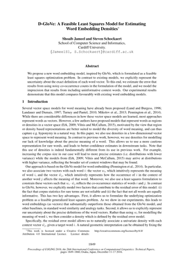 D-Glove: a Feasible Least Squares Model for Estimating Word Embedding Densities∗