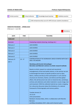 Semester Program Spring 2019