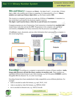 Sec 1.1.1 Binary Number System Computer Science 2210 with Majid Tahir