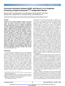 Functional Interaction Between Bubr1 and Securin in an Anaphase- Promoting Complex/Cyclosomecdc20–Independent Manner