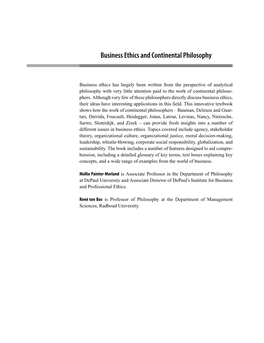 Business Ethics and Continental Philosophy