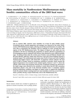 Mass Mortality in Northwestern Mediterranean Rocky Benthic Communities: Effects of the 2003 Heat Wave