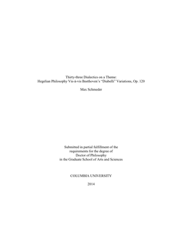 Thirty-Three Dialectics on a Theme: Hegelian Philosophy Vis-À-Vis Beethoven’S “Diabelli” Variations, Op