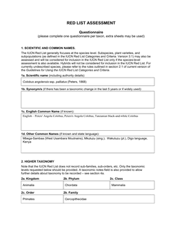 Colobus Angolensis Palliatus Red List Assessment