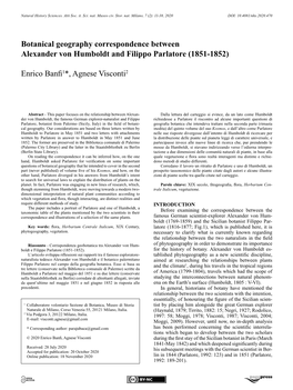 Botanical Geography Correspondence Between Alexander Von Humboldt and Filippo Parlatore (1851-1852)