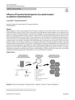 Influence of G Protein-Biased Agonists of Μ-Opioid Receptor on Addiction-Related Behaviors