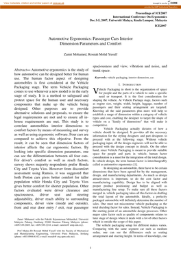 Automotive Ergonomics: Passenger Cars Interior Dimension Parameters and Comfort