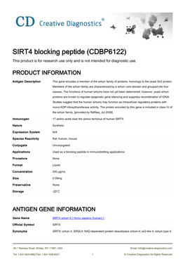 SIRT4 Blocking Peptide (CDBP6122) This Product Is for Research Use Only and Is Not Intended for Diagnostic Use