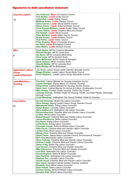 Signatories to Debt Cancellation Statement