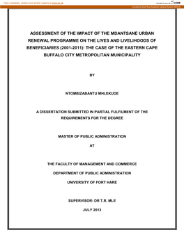 Assessment of the Impact of the Mdantsane Urban