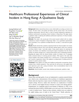 Healthcare Professional Experiences of Clinical Incident in Hong Kong: a Qualitative Study