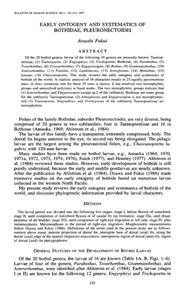 Early Ontogeny and Systematics of Bothidae, Pleuronectoidei