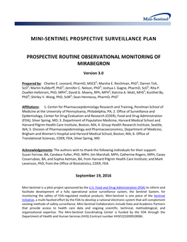 Mini-Sentinel Prospective Surveillance Plan: Prospective Routine Observational Monitoring of Mirabegron