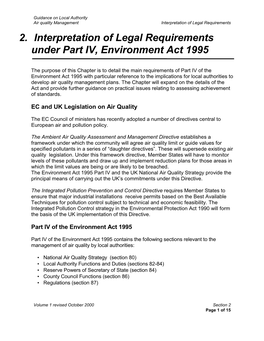2. Interpretation of Legal Requirements Under Part IV, Environment Act 1995